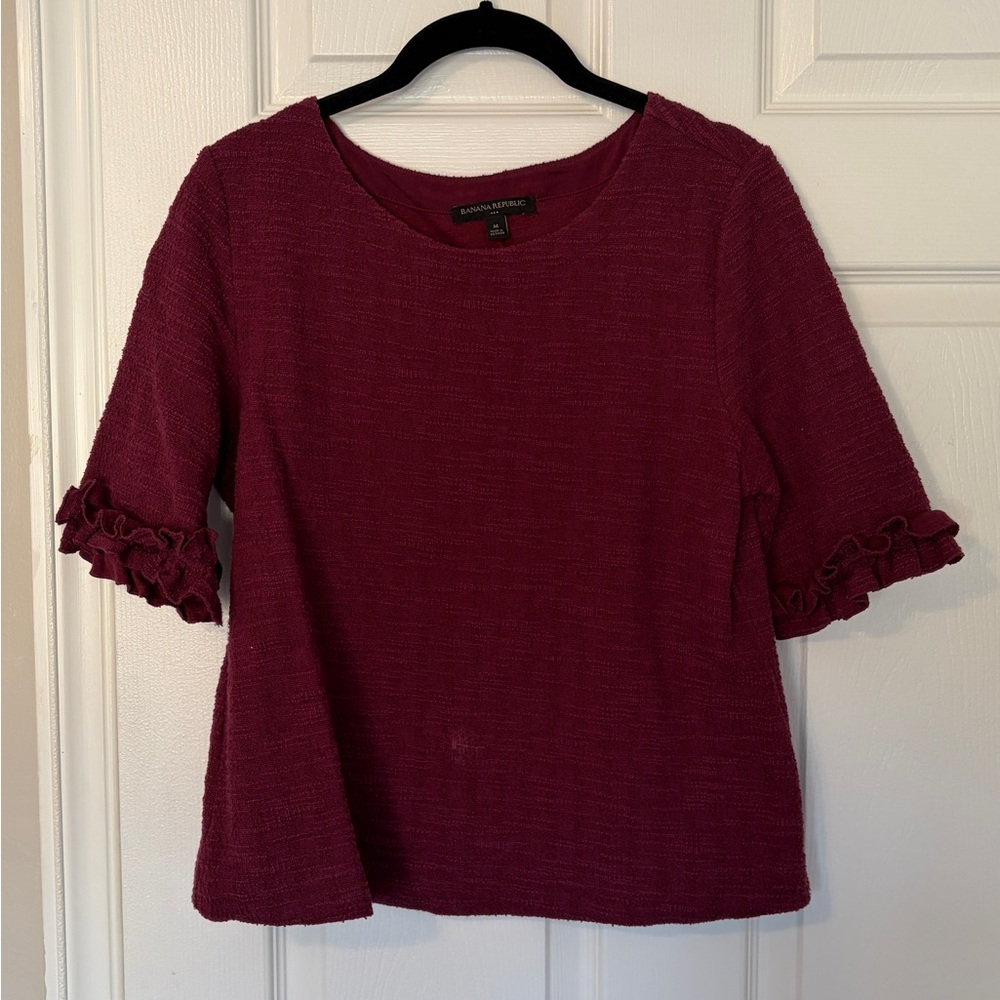 Banana Republic Deep Red Blouse with Ruffle Trim